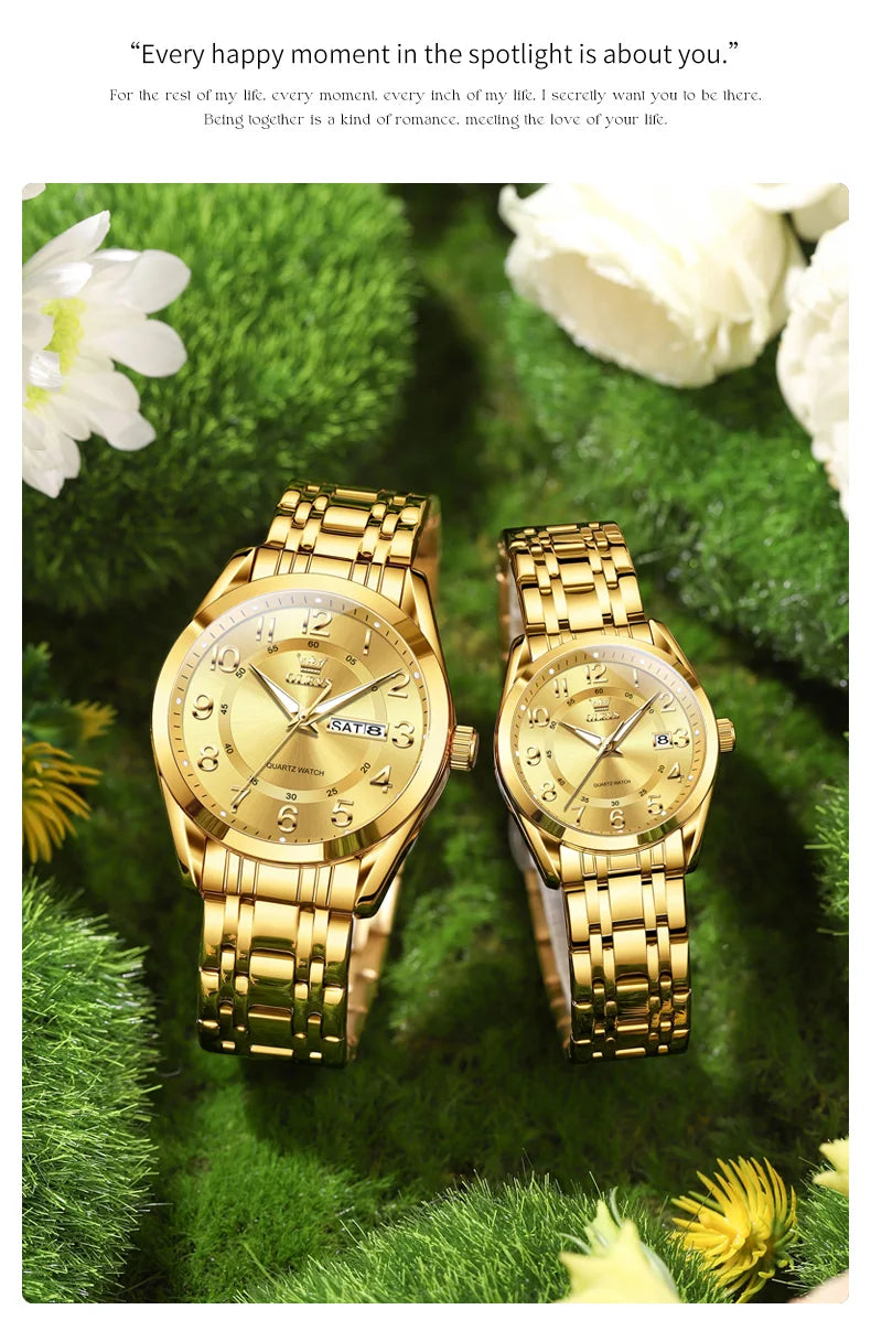 OLEVS 3666 Couple Watch Luxury Brand Quartz Watch Waterproof Watch Lover Gift Night Light Classic Date Week Clock His Her Watch