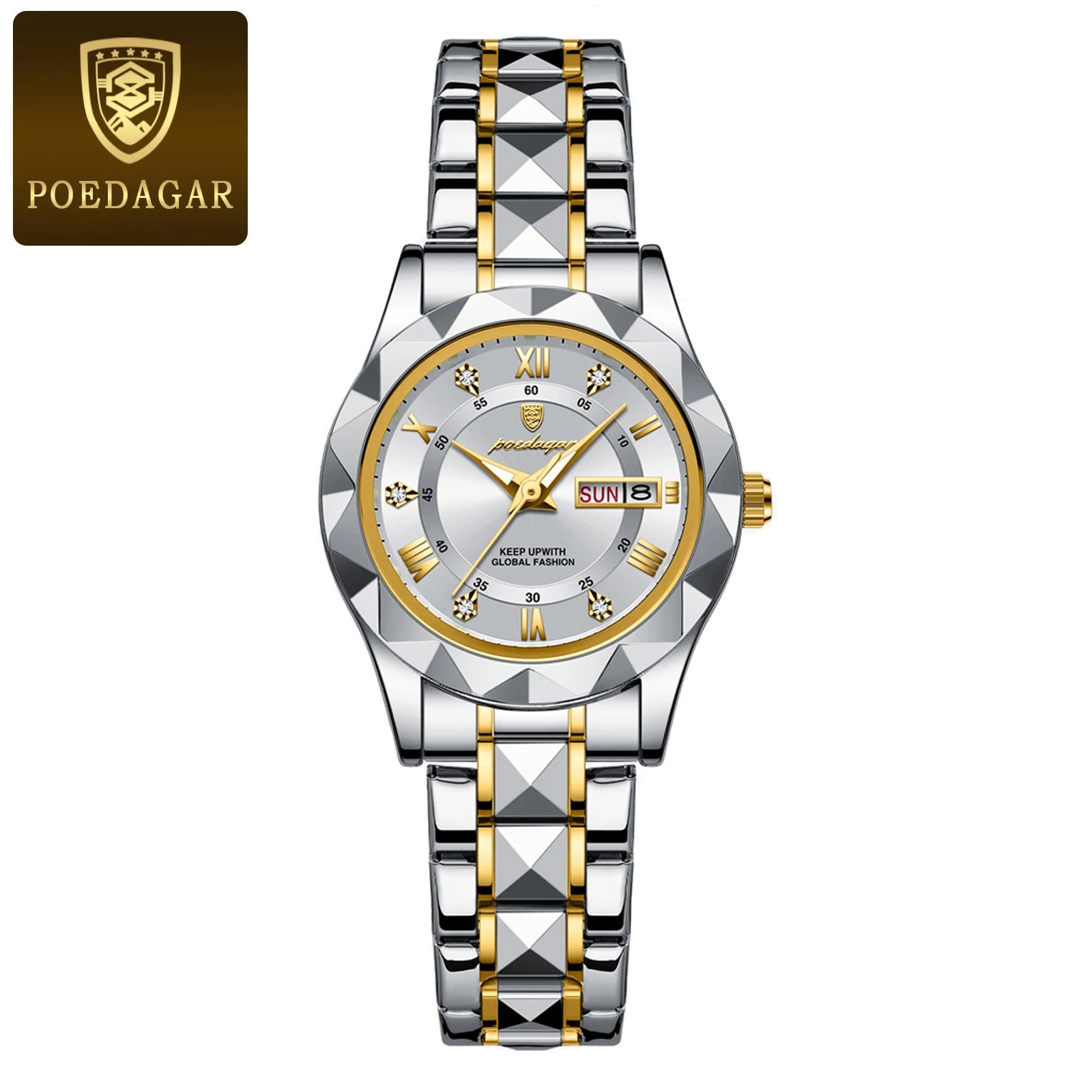 POEDAGAR Luxury Ladies Dress Watch Luminous Waterproof Week Date Woman Wristwatch Stainless Steel Women Quartz Watches reloj+box
