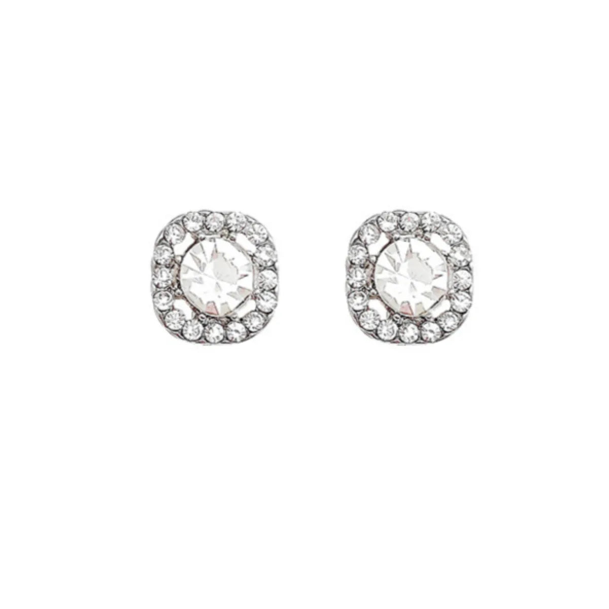 2pc Shiny Imitation Diamond Alloy Earrings Square Large Round Glass Rhinestone Women's Light Luxury Silvery Temperament Jewelry