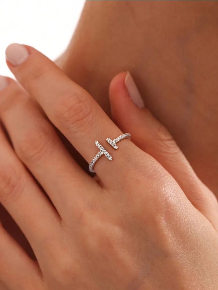 925 Sterling Silver Simple Fashion Parallel Length Adjustable Zircon Ring For Women Engagement Luxury High Quality Fine Jewelry