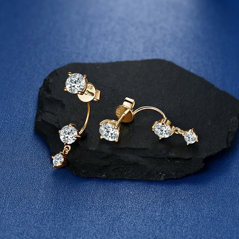 OXTAO Real 925 Silver Round Cut Moissanite Stud Earring Pendant for Women Ear Jacket Earrings D Color Lab Diamond Jewelry Gift