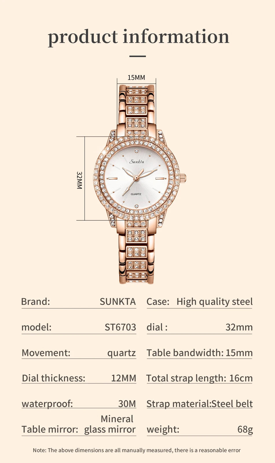 SUNKTA Women Wristwatches Relojes Para Mujer Luxury Classic Golden Watch Women Alloy Strap Round Rhinestone Dail Quartz Watches