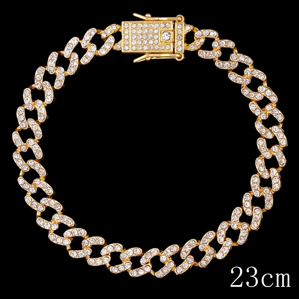 Hip Hop Iced Out Prong Cuban Link Chain Anklet For Women Gold Silver Color Prong Rhombus Cuban Anklets Bracelet Fashion Jewelry