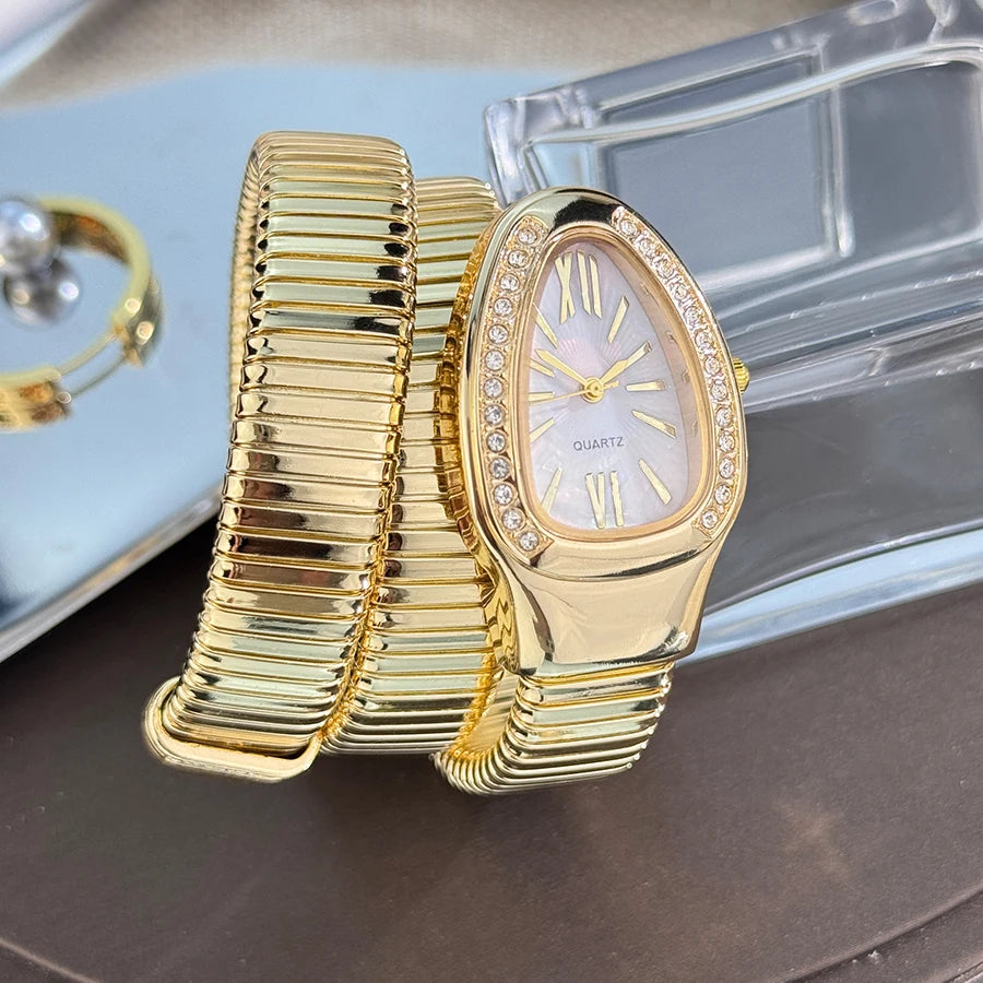 Fashionable European And American Snake-Shape Elastic Wrapping Quartz Ladies Watch with Embedded Diamond Bracelet Watch