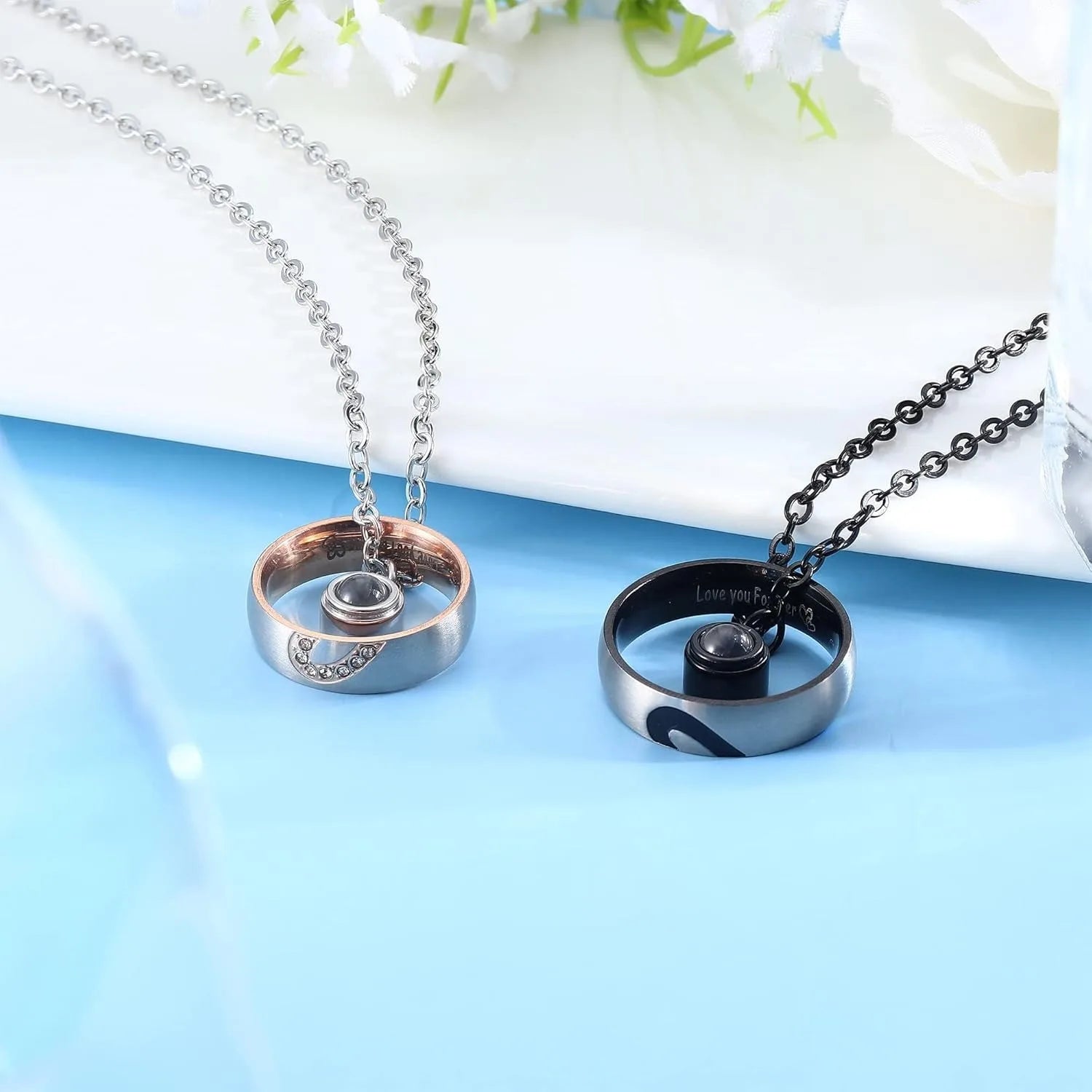 Matching Necklaces For Couples Pendant Necklace Promise Rings Stainless Steel Necklace Anniversary Valentine's Day Jewelry Gift