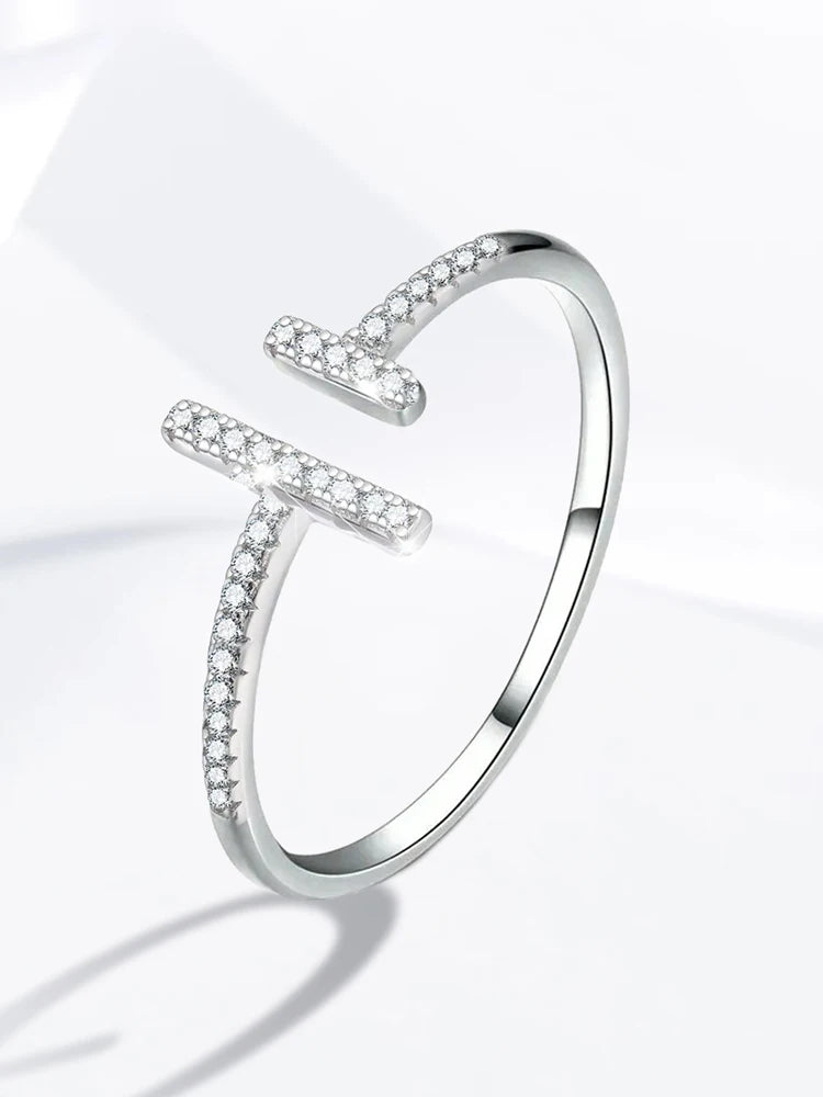 925 Sterling Silver Simple Fashion Parallel Length Adjustable Zircon Ring For Women Engagement Luxury High Quality Fine Jewelry