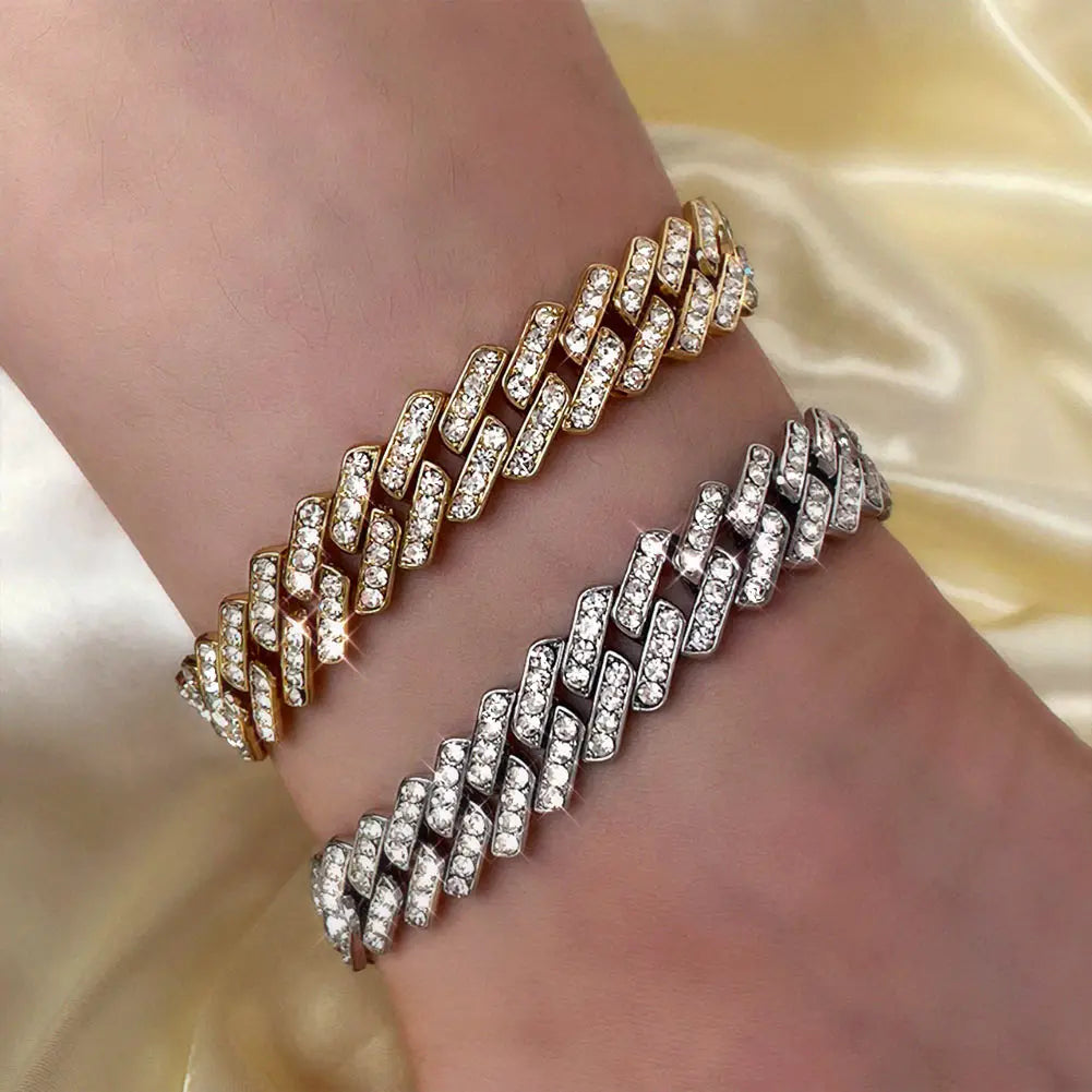 Hip Hop Iced Out Prong Cuban Link Chain Anklet For Women Gold Silver Color Prong Rhombus Cuban Anklets Bracelet Fashion Jewelry