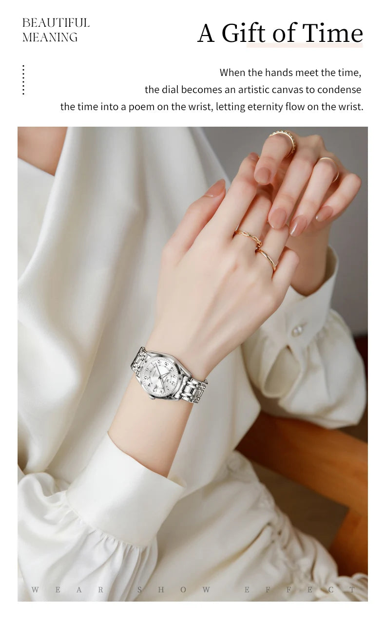 OLEVS 3666 Couple Watch Luxury Brand Quartz Watch Waterproof Watch Lover Gift Night Light Classic Date Week Clock His Her Watch