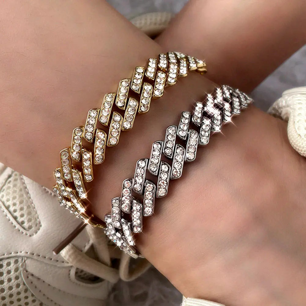 Hip Hop Iced Out Prong Cuban Link Chain Anklet For Women Gold Silver Color Prong Rhombus Cuban Anklets Bracelet Fashion Jewelry