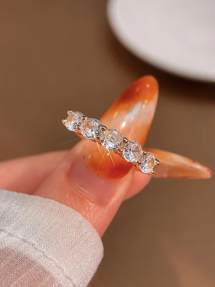 925 Sterling Silver Classic Shiny Simplicity Five Star Zircon Ring For Women Engagement Wedding Luxury High Quality Fine Jewelry