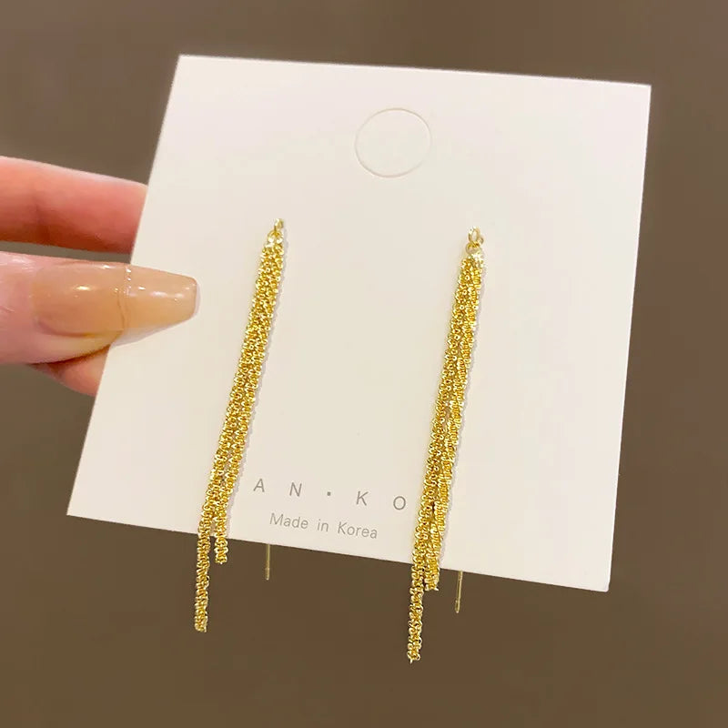 New Long Tassel Chain Dangle Earrings for Women girl Trend Korean Fashion Fine Earring Wedding Luxury Y2K Jewelry Wholesale