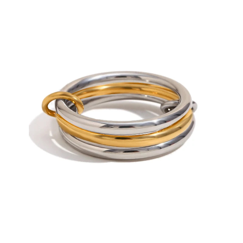 A Niche Two-Color Four-Ring Copper Jewelry Ring, Hypoallergenic, Ins Style, Stacking Artifact, Suitable For Young Wome Jewelry