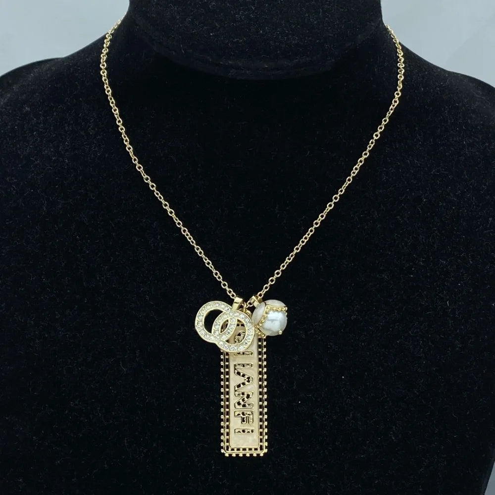 New Necklace Letter Love Diamond Pendant Long Brand Epoxy Necklace Women