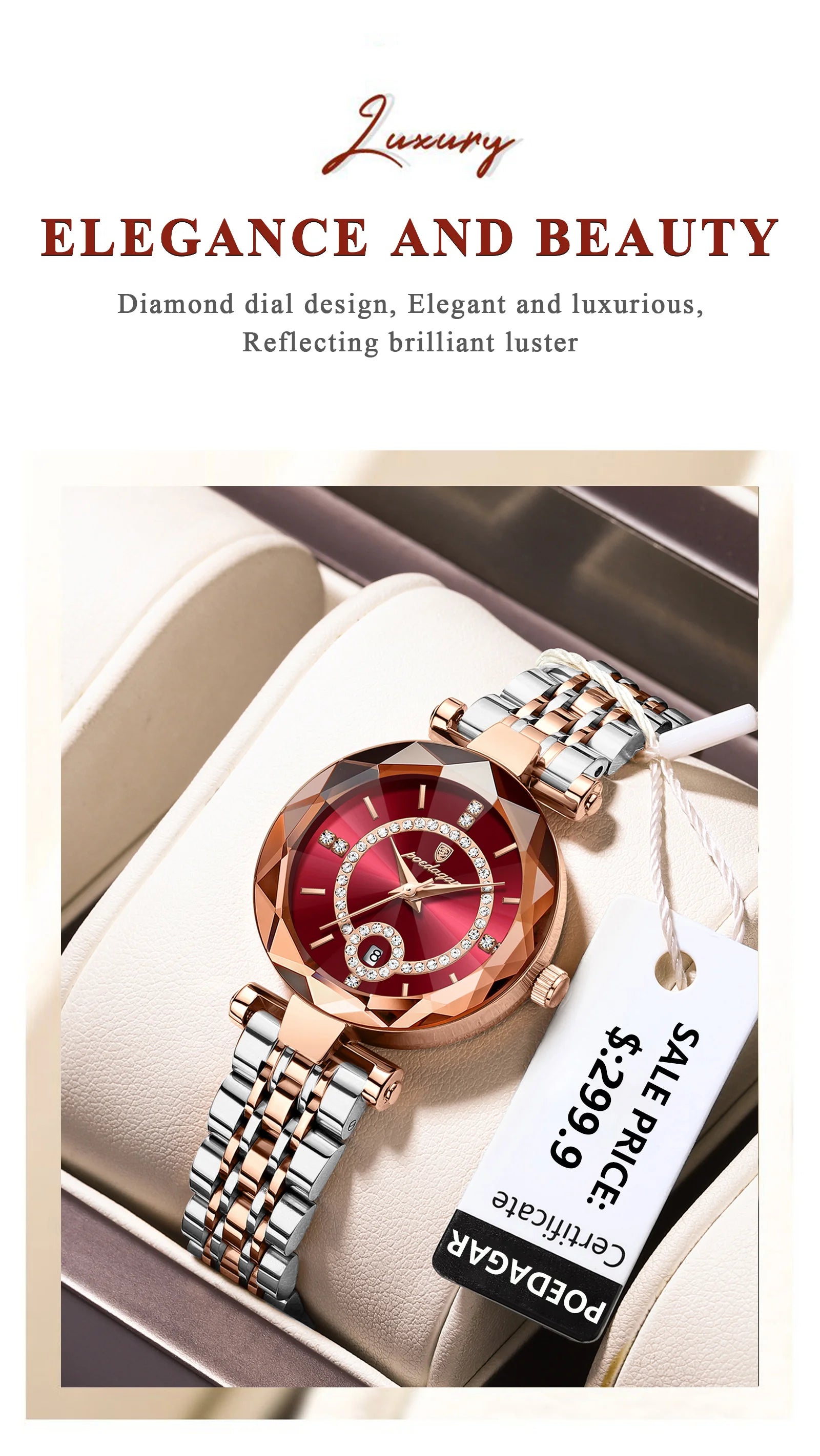POEDAGAR Luxury Watch For Woman High Quality Diamond Ladies Quartz Watch Waterproof Date Stainless Steel Women Watches reloj+box