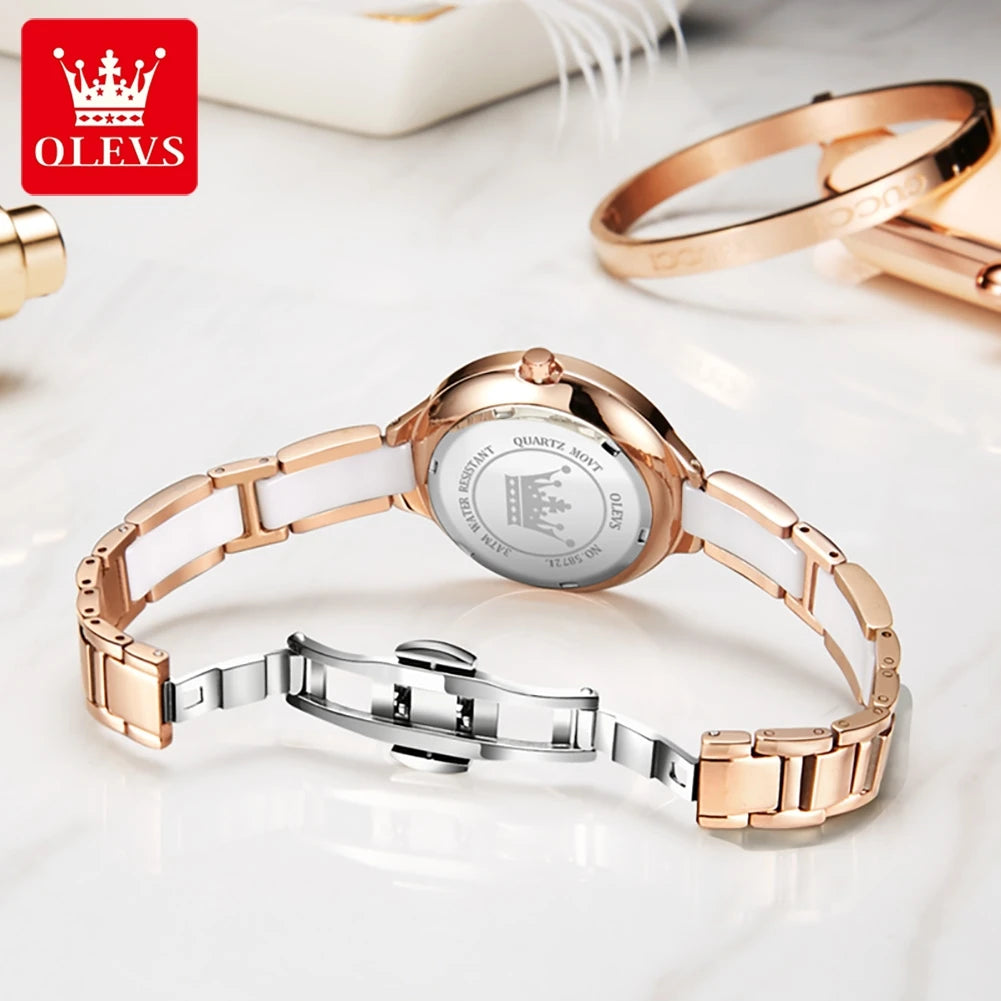 OLEVS Luxury Brand Women's Watches Elegant Fashion Ceramic strip Waterproof Japan Imports Quartz Watch Dress Lady Watch Simple