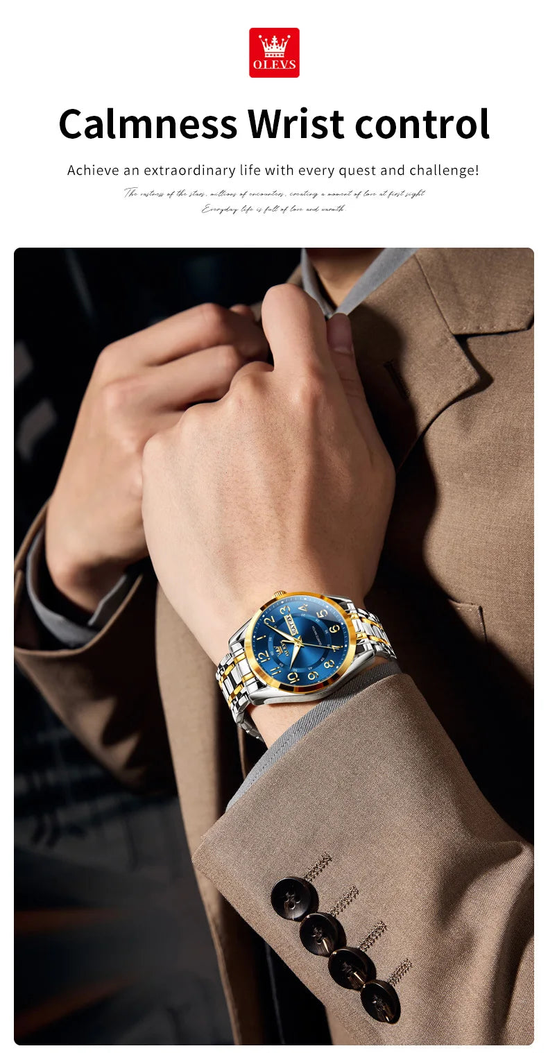 OLEVS 3666 Couple Watch Luxury Brand Quartz Watch Waterproof Watch Lover Gift Night Light Classic Date Week Clock His Her Watch