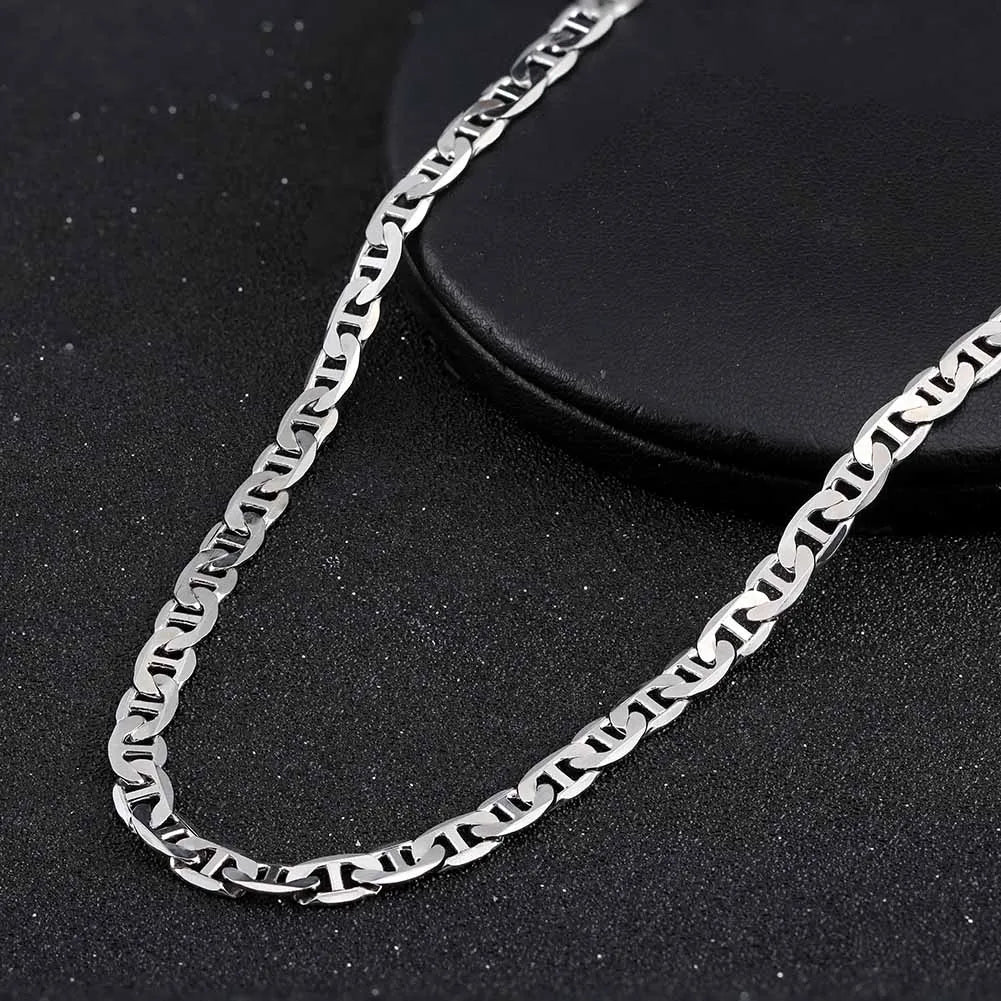 Rinntin Vintage 925 Sterling Silver Link Necklace Fashion Women Men Dainty Neck Chain Hip Hop Rhodium Neck Jewelry Gift SC21