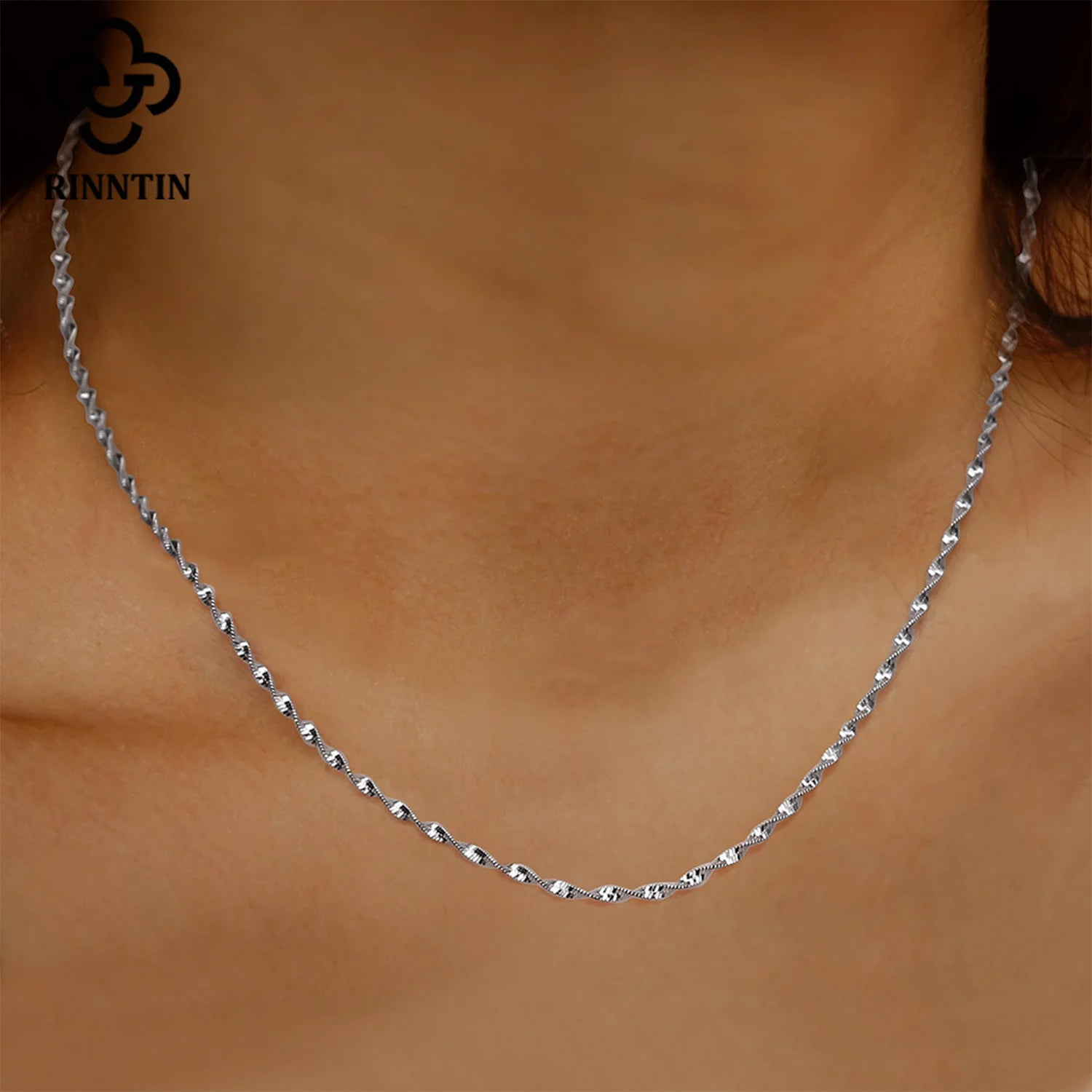 Rinntin Vintage 925 Sterling Silver Link Necklace Fashion Women Men Dainty Neck Chain Hip Hop Rhodium Neck Jewelry Gift SC21