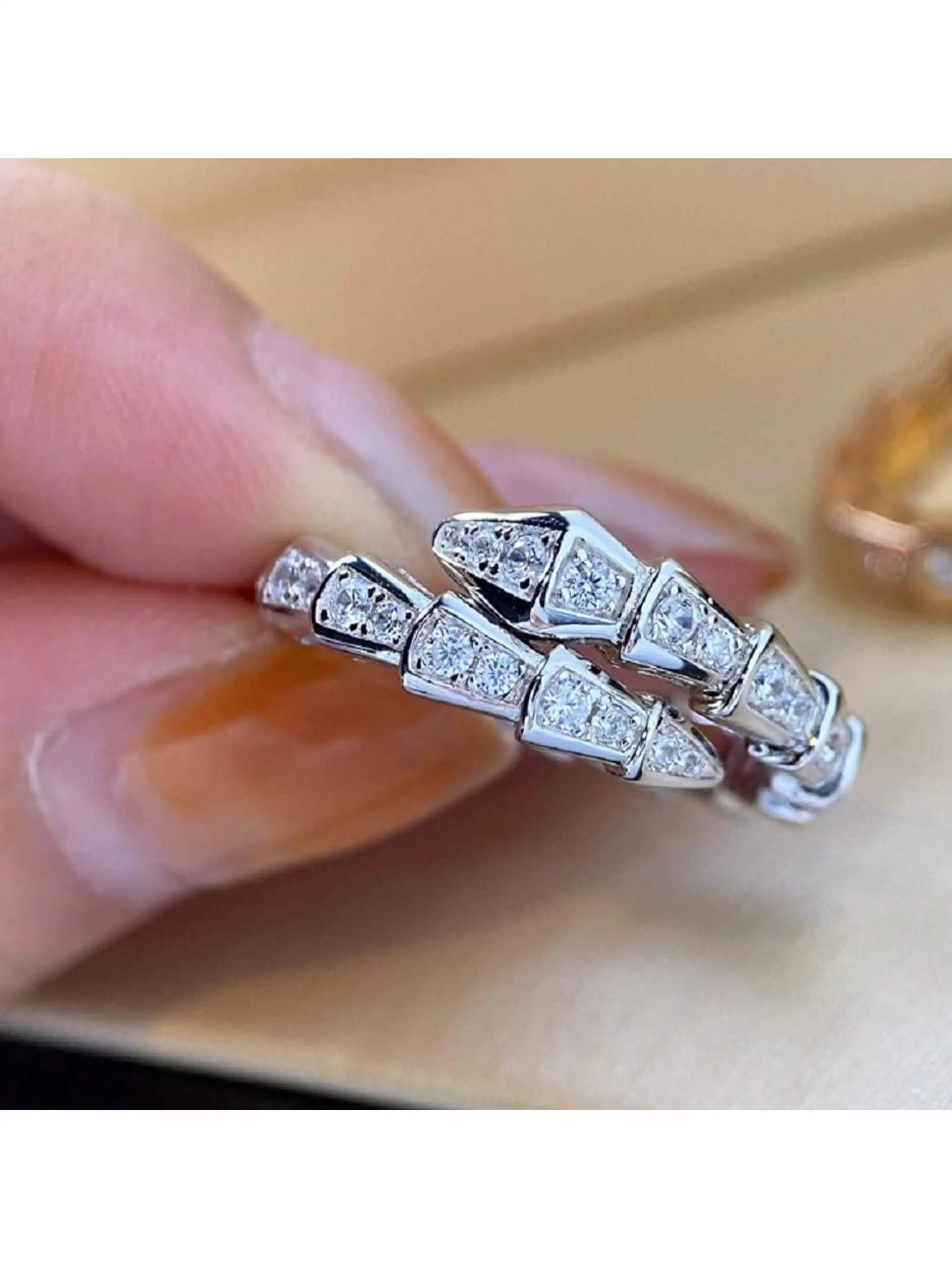 1PC Adjustable Snake Ring, Platinum Plated Open-Ended Ring – AAA Cubic Zirconia Non-Tarnish Jewelry for Men & Women