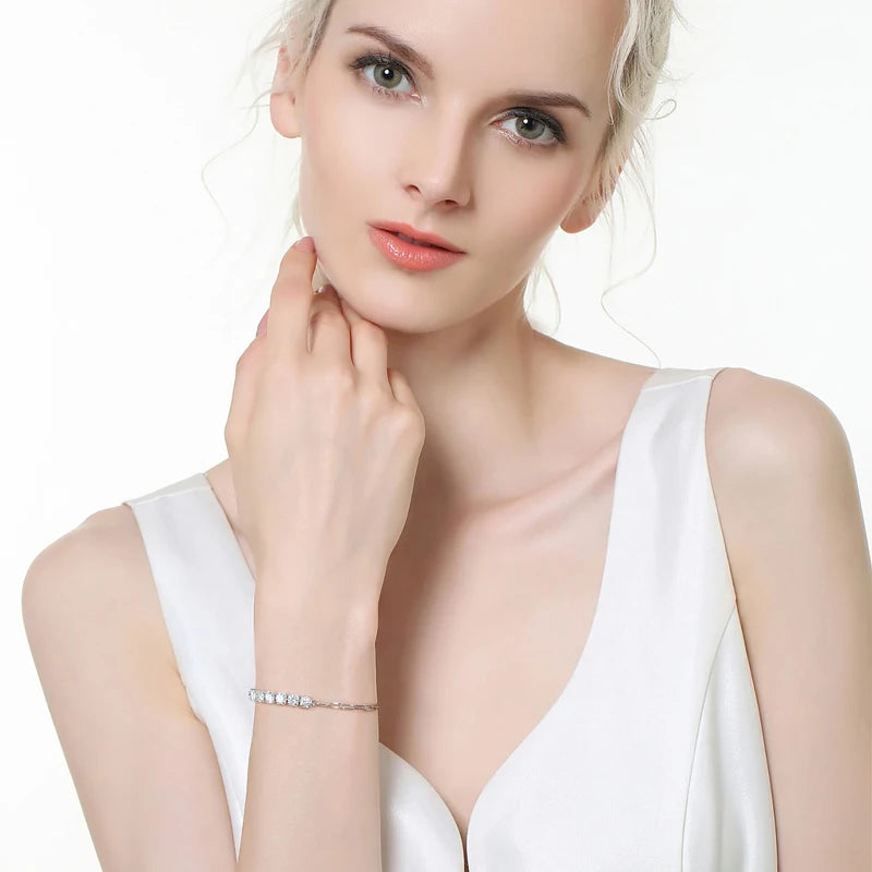 OXTAO D Color 2mm/5mm Moissanite Bracelet for Women 100% 925 Sterling Silver Round Cut Fine Birthday Jewelry Gift GRA Certified