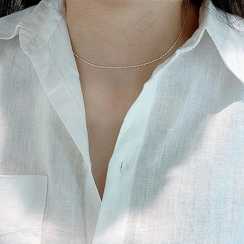 925 Sterling Silver Necklace With Simple Geometric Beads Choker Shiny And Delicate Collarbone Chain For Women Fashion Jewellery