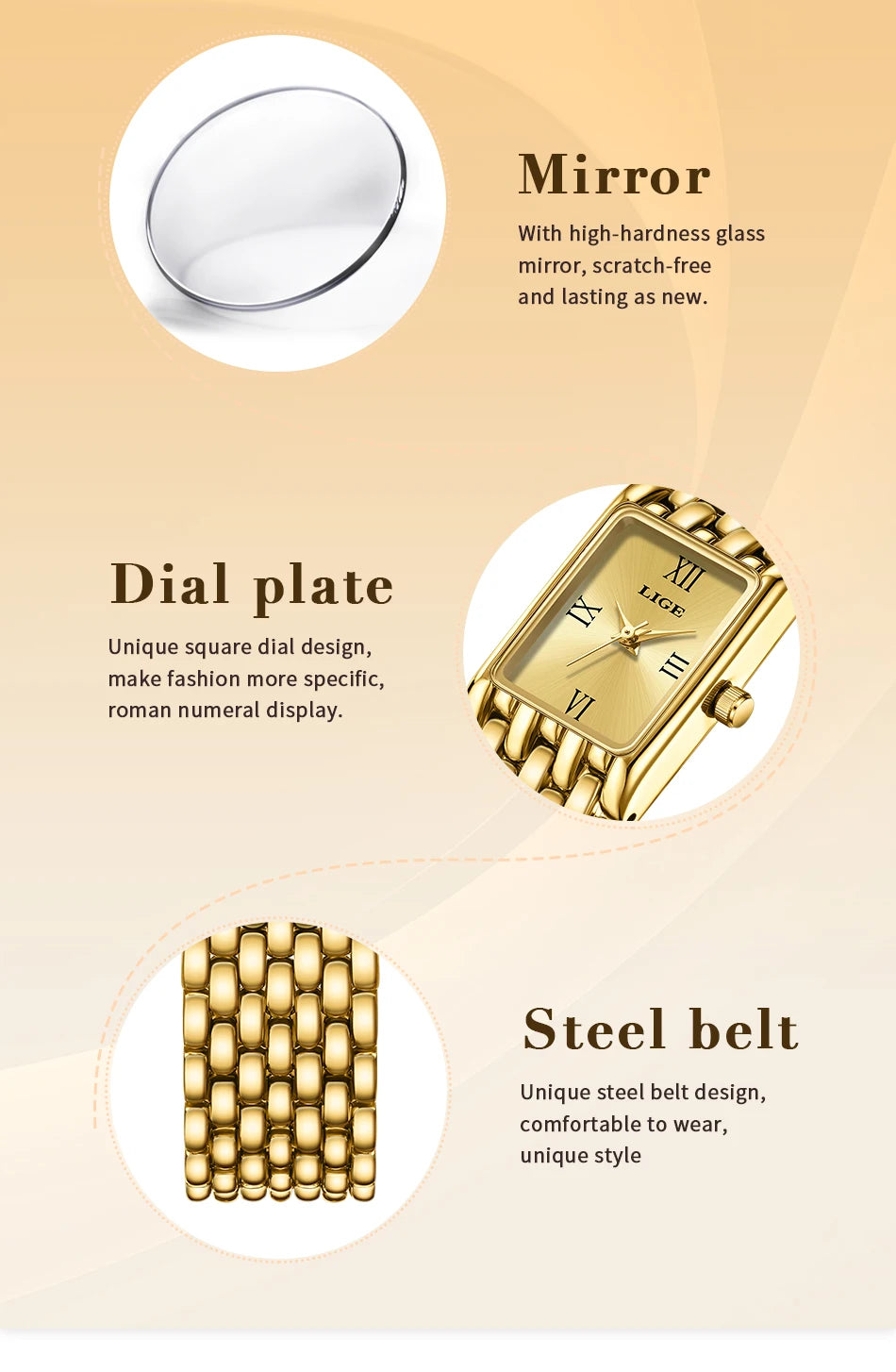 LIGE Silver Watch for Women Square Ladies Quartz Wristwatches Stainless Steel Women Small Gold Watch Luxury Casual Fashion Watch