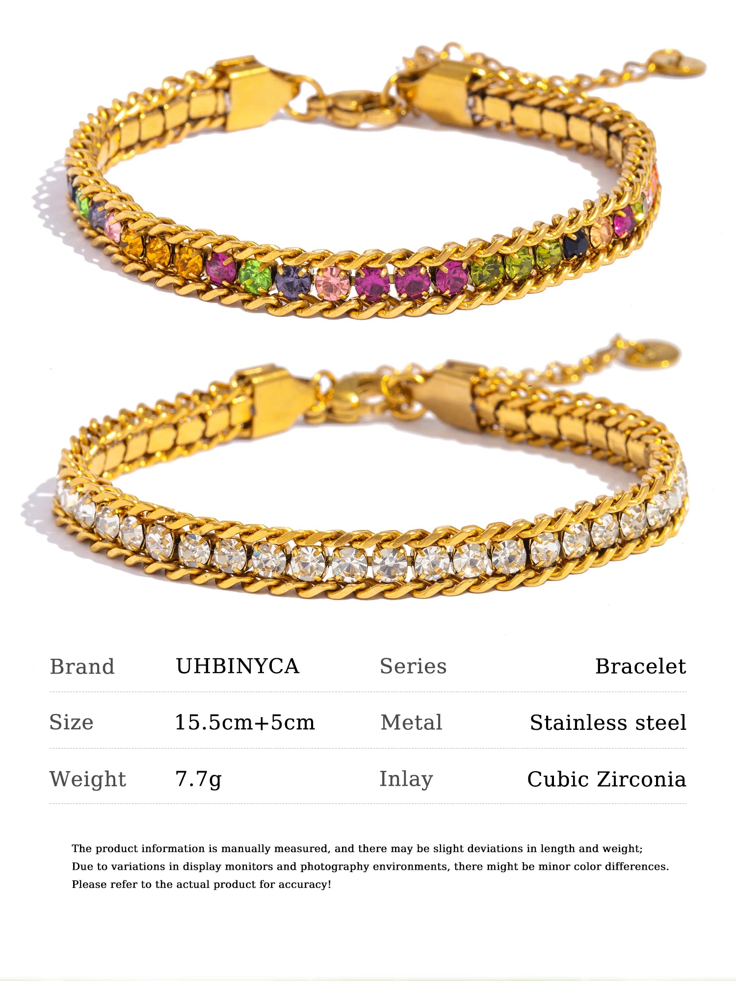 Triple Row Sparkling Bracelet - CZ Center Row, 18K Gold Plated Hypoallergenic Stainless Steel, Luxury Elegant Jewelry for Women