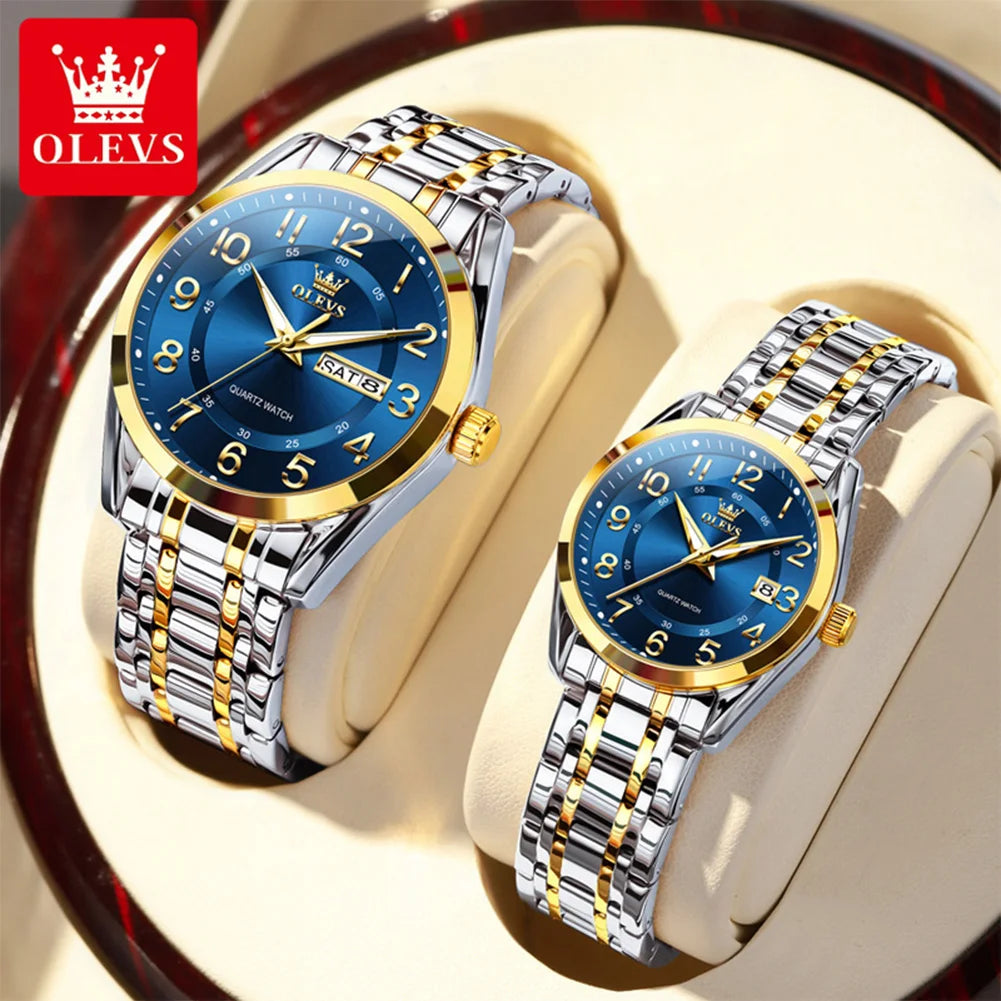 OLEVS 3666 Couple Watch Luxury Brand Quartz Watch Waterproof Watch Lover Gift Night Light Classic Date Week Clock His Her Watch