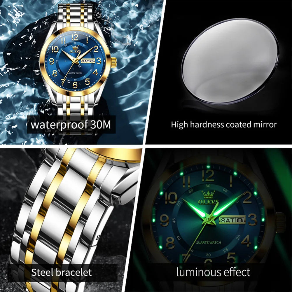 OLEVS 3666 Couple Watch Luxury Brand Quartz Watch Waterproof Watch Lover Gift Night Light Classic Date Week Clock His Her Watch