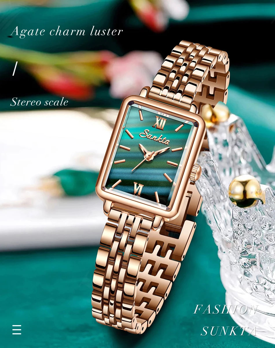 SUNKTA Fashion Ladies Watch Elegant Dress Womens Wristwatches Ceramic Bracelet Watches for Women Waterproof Clock Reloj Mujer