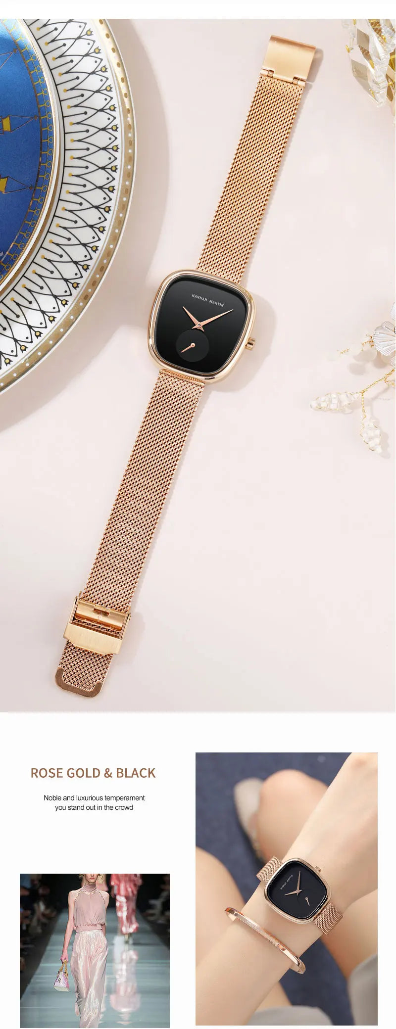 2025 New Women's Quartz Wristwatch 34mm Wine Barrel Rose Gold Black Stopwatch Fashionable Minimalist Style Oval Women's Watches