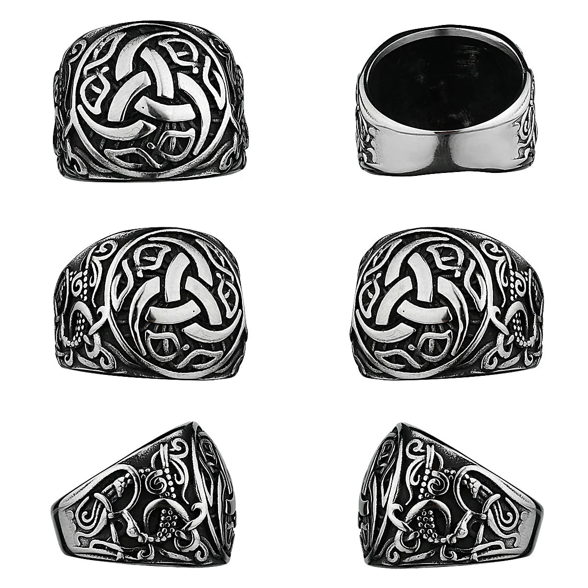 Viking Dragon Rune Stainless Steel Ring Men's Fashion Temperament Ring Biker Hip Hop Celtic Knot Amulet Jewelry Gift