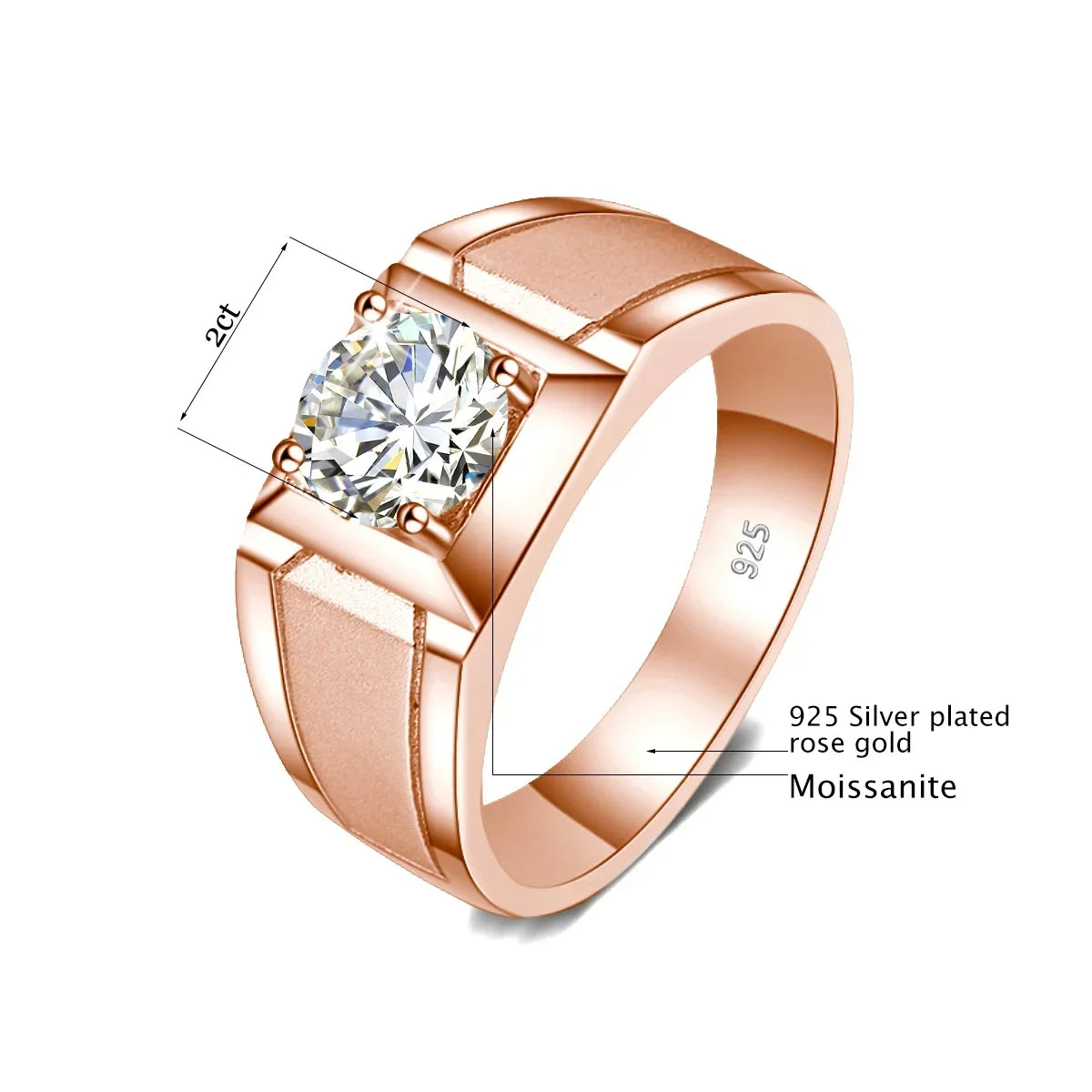 2 Carat Moissanite Rings For Men 925 Sterling Silver White Gold Plated Engagement Wedding Mens Jewellery 2025 Trend Gift Male