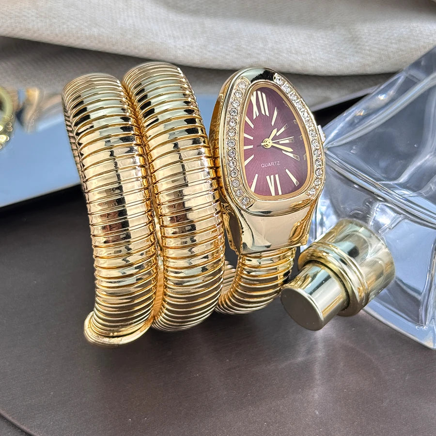 Fashionable European And American Snake-Shape Elastic Wrapping Quartz Ladies Watch with Embedded Diamond Bracelet Watch