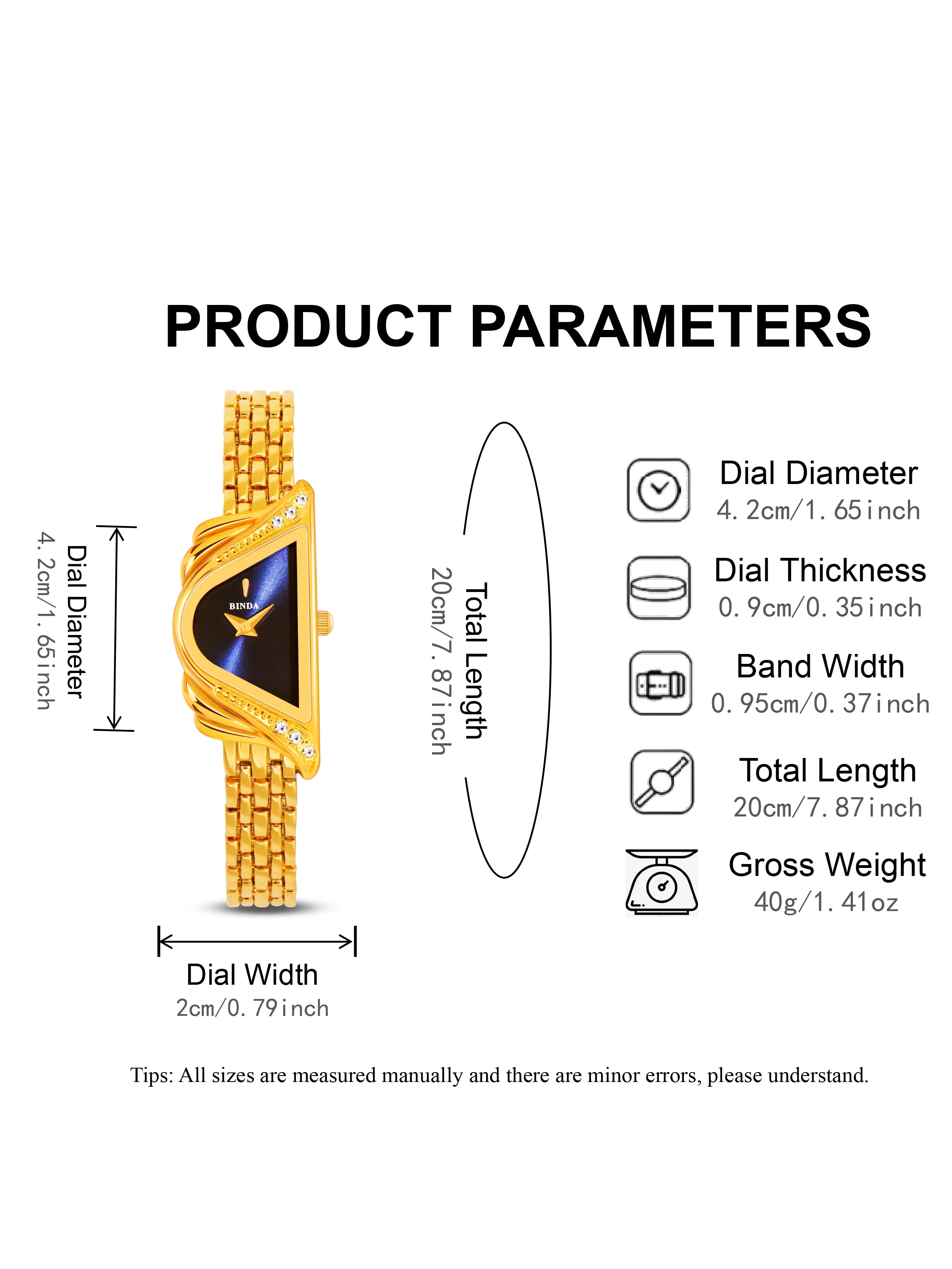 Binda Women’s Quartz Wristwatch – Silver Case, Blue Minimalist Dial, 30M Water Resistant, Elegant Gift Set with Box & Strap Adju