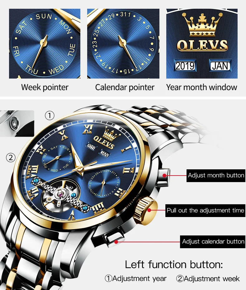 100% Original OLEVS Automatic Mechanical Couple Wrist Watches for Men and Women Waterproof Watches His or Hers Lover's Watch Set