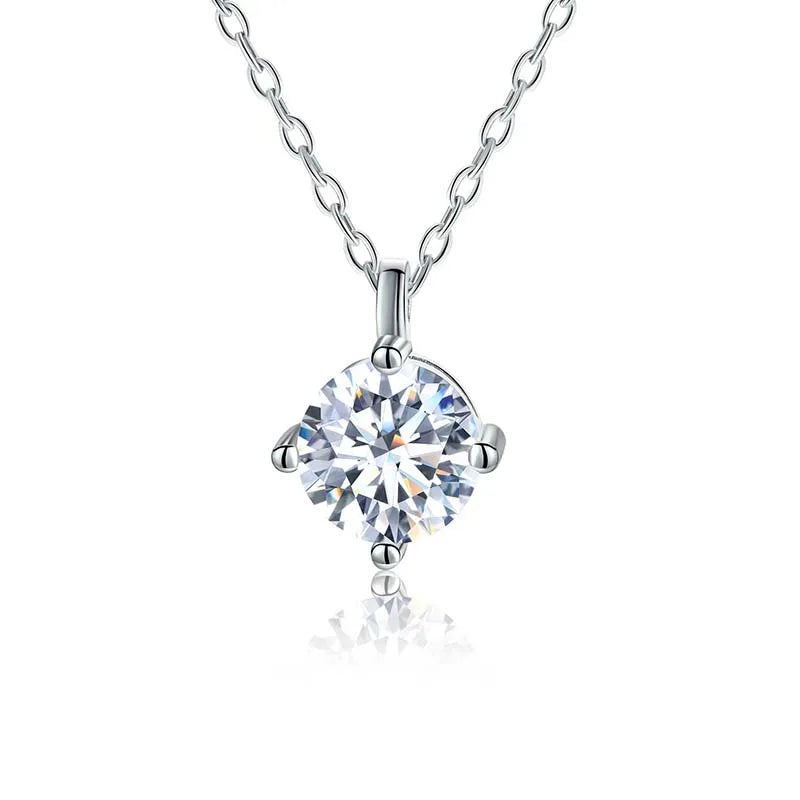 S925 Sterling Silver Brilliant Classic 1-2CT Moissanite Diamond Round Pendant Necklace for Women Engagement Wedding Jewelry