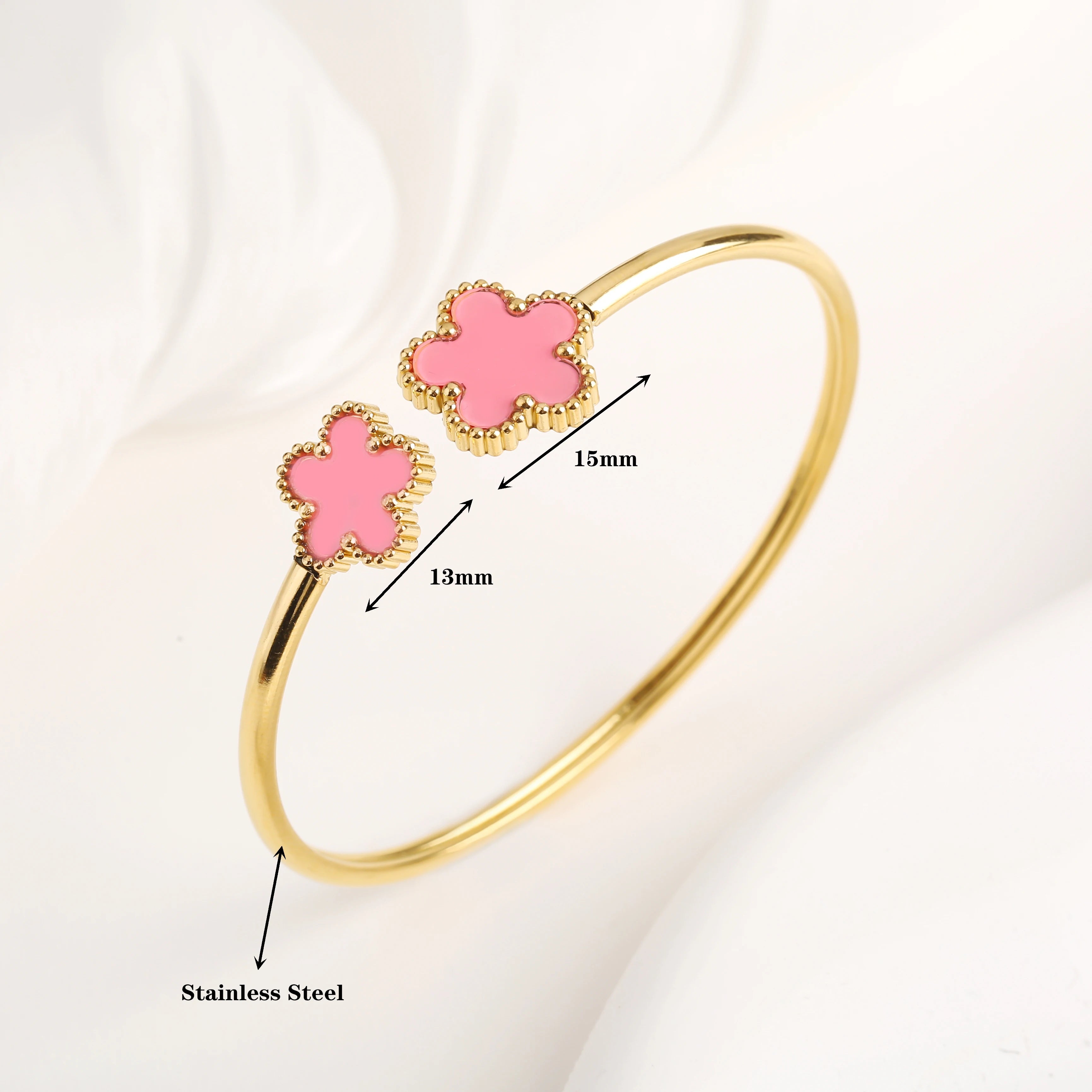 New Design Lucky Stainless Steel FIve Leaf Flower Bangle Ring Jewelry Set for Women Waterproof Fashion Jewelry Party Gift Clover