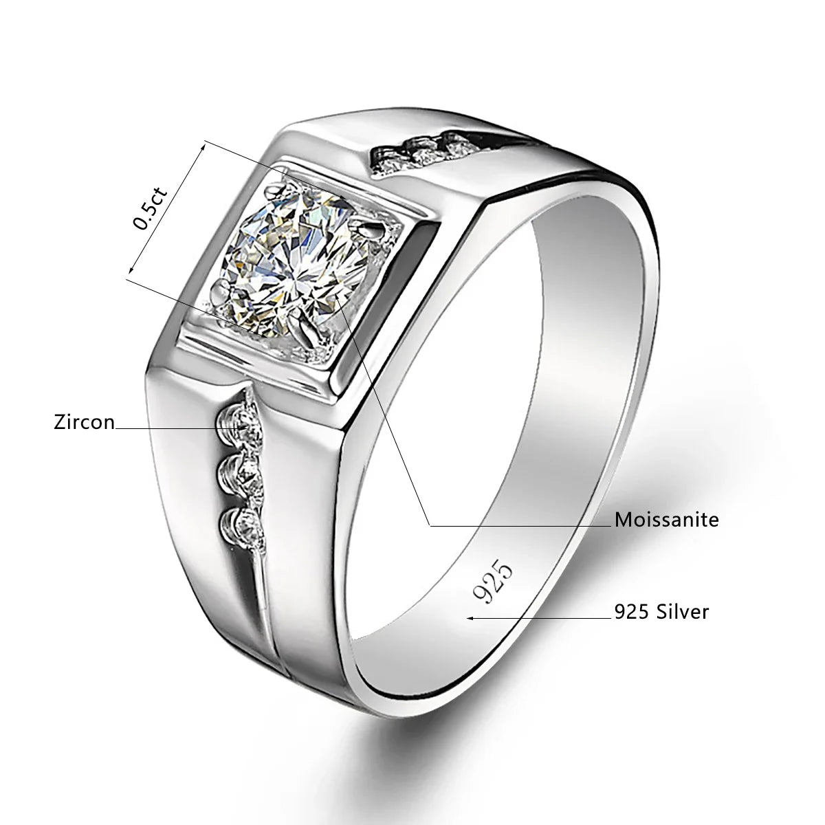 2 Carat Moissanite Rings For Men 925 Sterling Silver White Gold Plated Engagement Wedding Mens Jewellery 2025 Trend Gift Male
