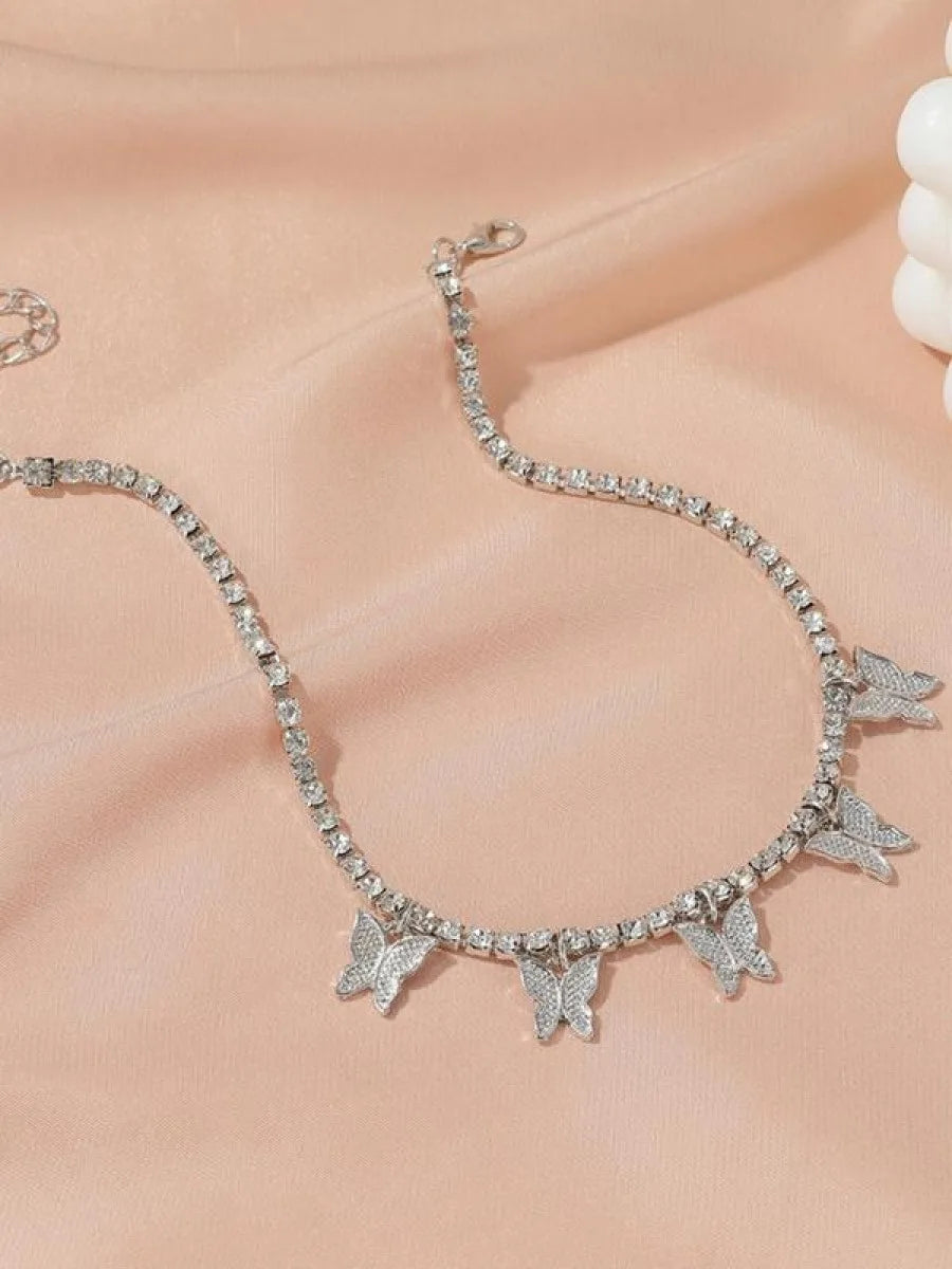 Women's Elegant Butterfly Design Anklet, Fashion Glamorous Rhinestone Anklet for Women & Gift, Casual Vacation Beach Jewelry Acc