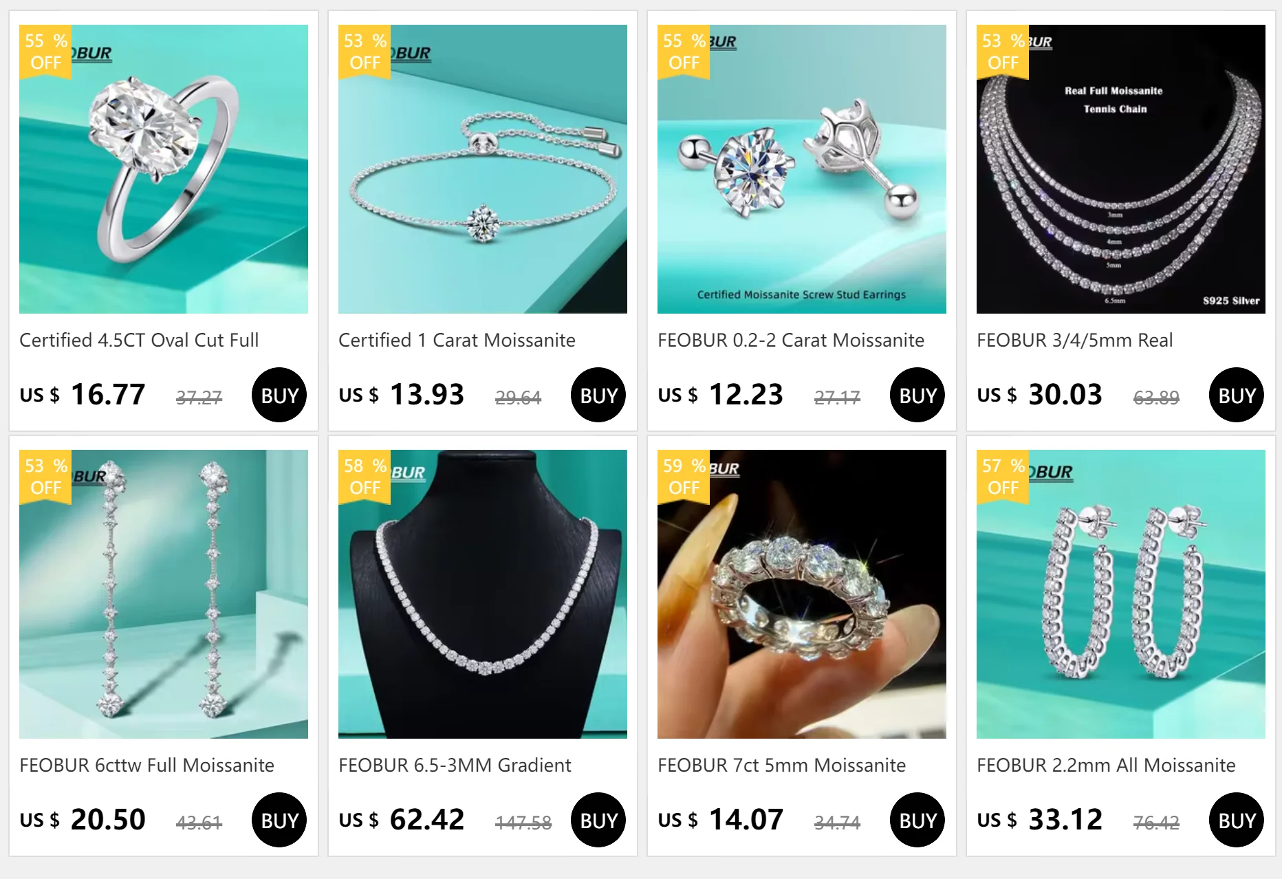 FEOBUR 3mm Full Moissanite Stud Earrings for Women 925 Sterling Silver 7-Stone Flower Wedding Earring Certified Jewelry Gift