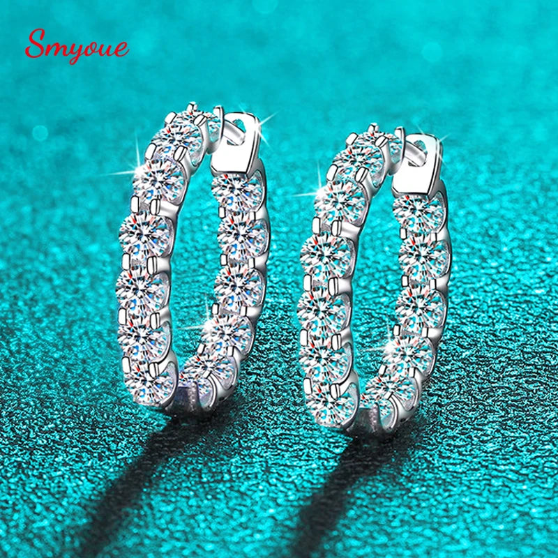 Smyoue 18k Plated Total 2.6CT Full Moissanite Hoop Earring for Women Sparkling Wedding Party Earring 925 Sterling Silver Jewelry