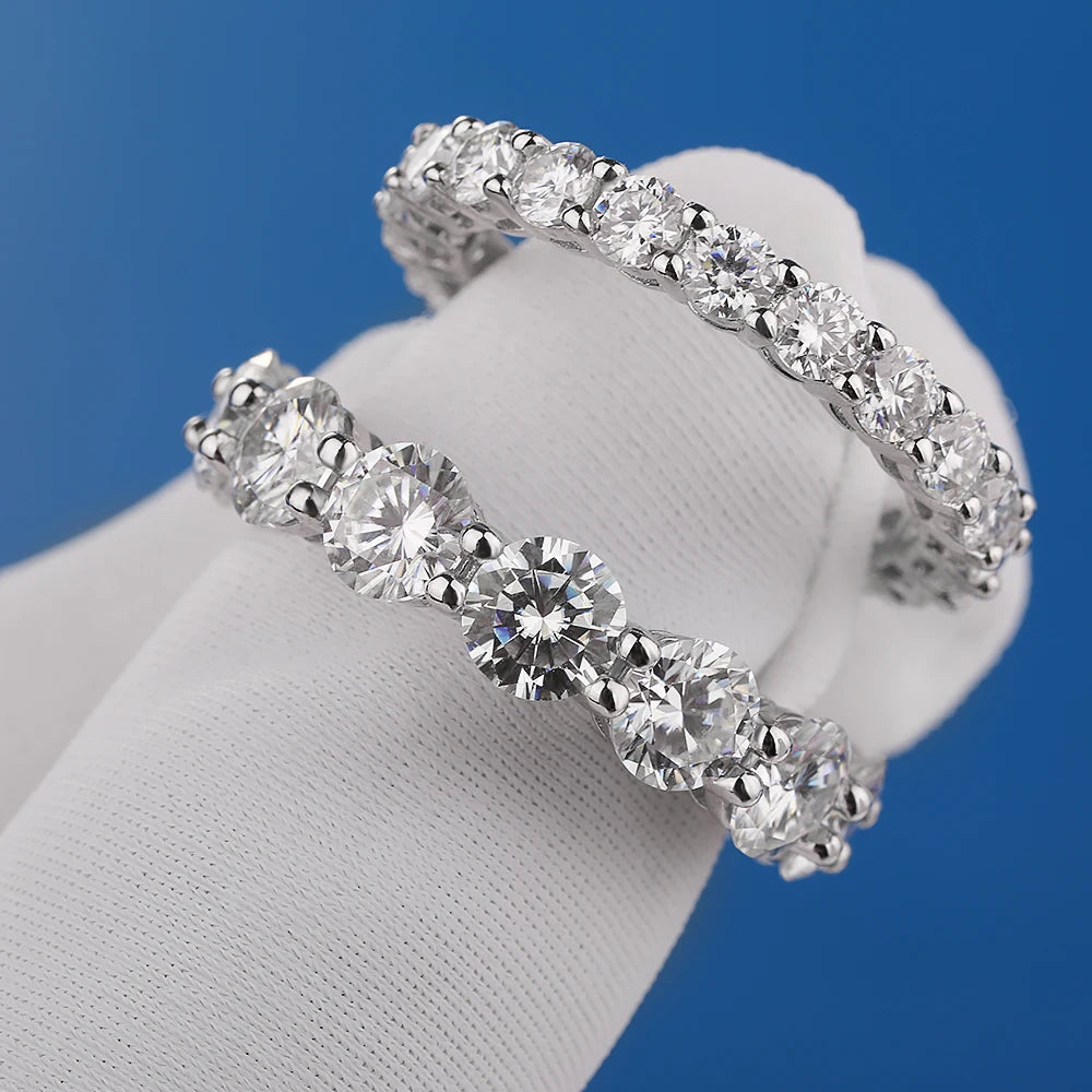 5mm D Color Moissanite Row Ring 925 Sterling Silver Diamond Wedding Band Rings For Women Certified Fine Jewelry Gift Houtros