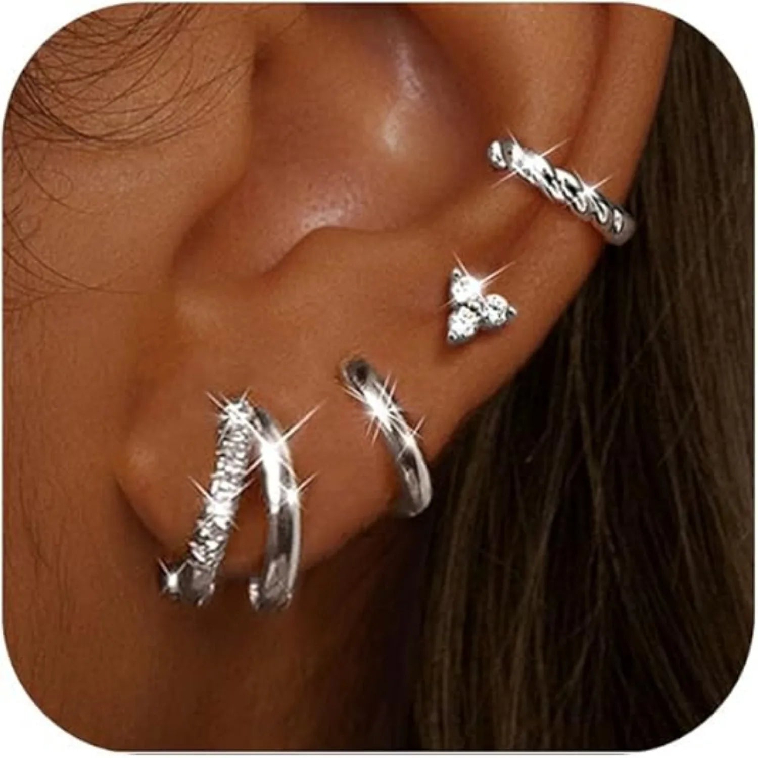 4 Pairs 14K Gold Plated Hoop Earrings for Women Surgical Steel Huggie Earings Stacks Set Dainty Cartilage Flat Back Stud Jewelry