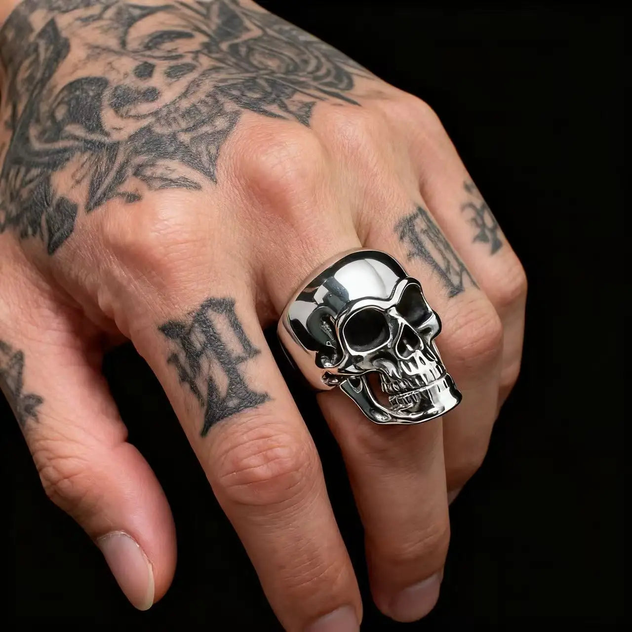 HNSP 316L Stainless Steel Skull Ring For Men Finger Jewelry Punk Goth Accessories 8-14 Big Size