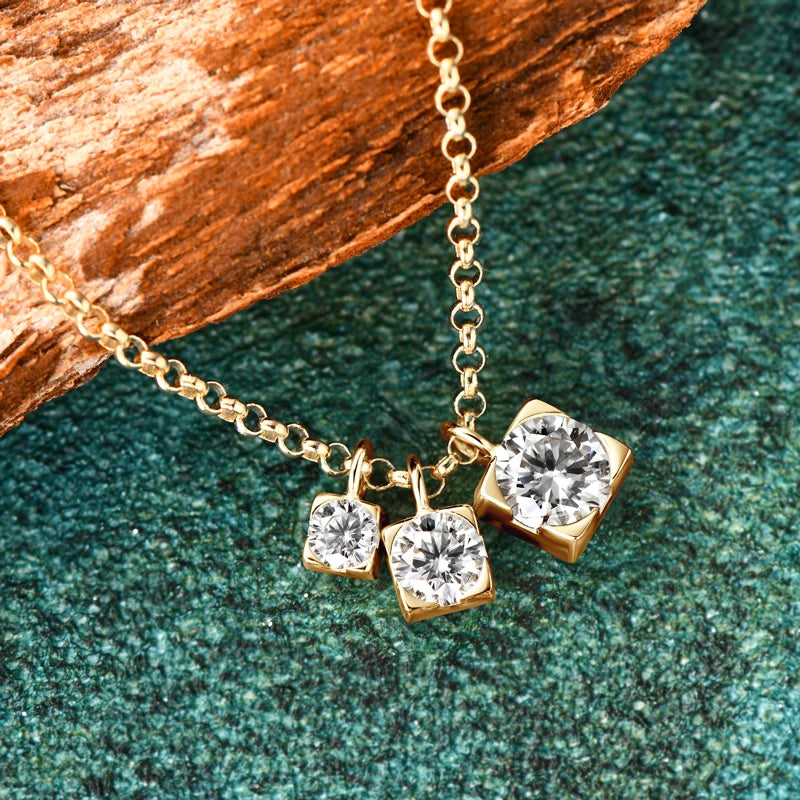 OXTAO Real 925 Silver Three Stone Moissanite Pendant Necklace Glittering Diamond for Women Chain Necklaces Jewelry Gift