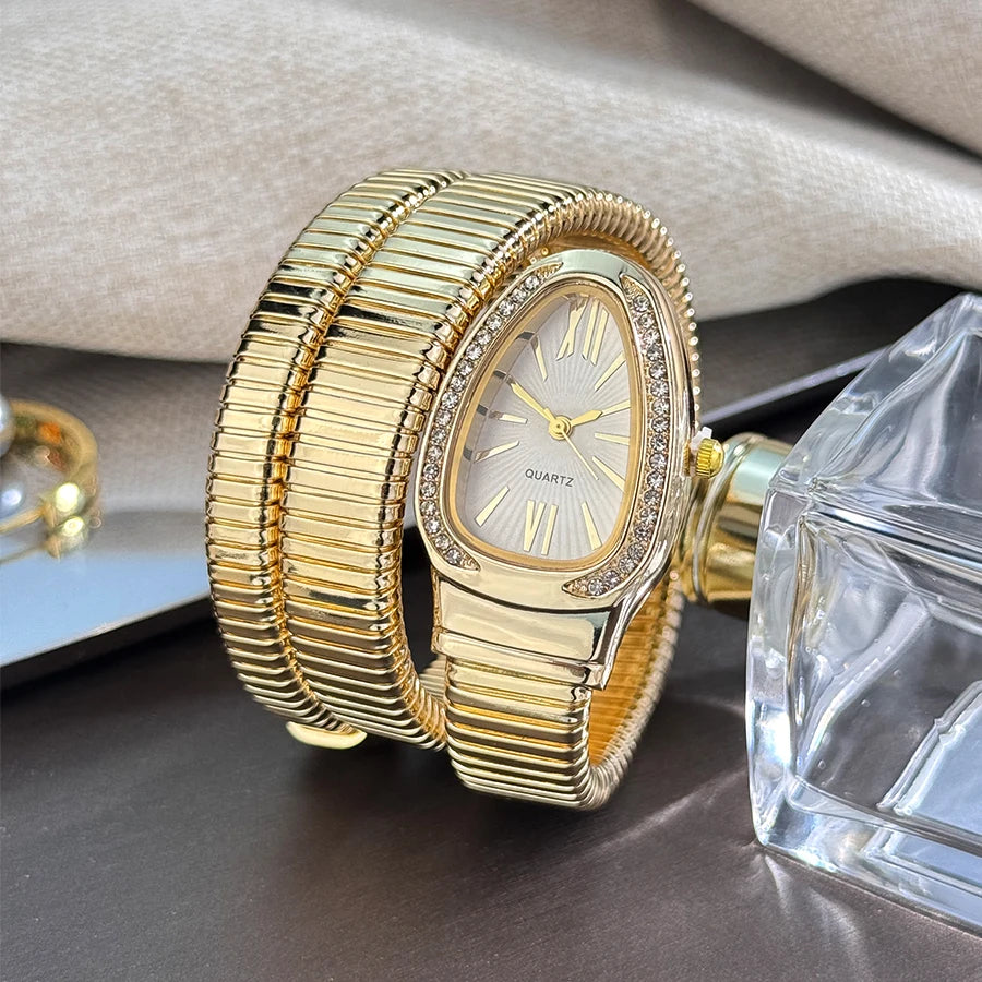 Fashionable European And American Snake-Shape Elastic Wrapping Quartz Ladies Watch with Embedded Diamond Bracelet Watch