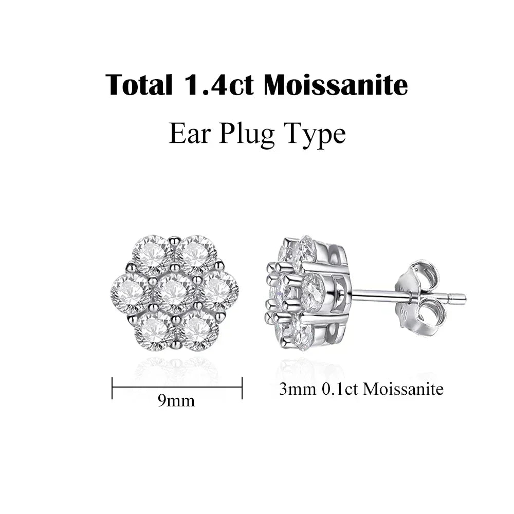 FEOBUR 3mm Full Moissanite Stud Earrings for Women 925 Sterling Silver 7-Stone Flower Wedding Earring Certified Jewelry Gift