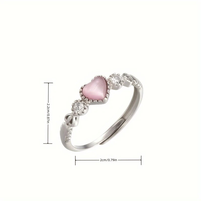 1Pc Cute Exquisite Heart Decor Adjustable Ring For Girls, Party Jewelry, Mother's Day Holiday Gift