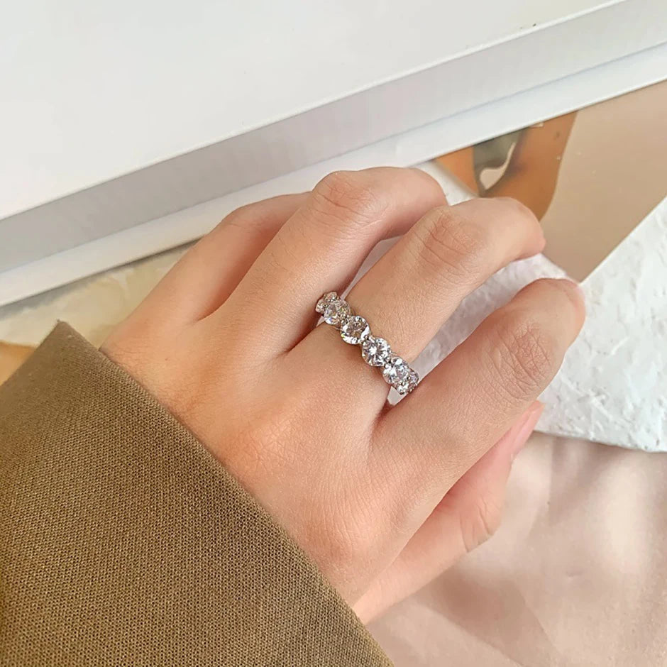 5mm D Color Moissanite Row Ring 925 Sterling Silver Diamond Wedding Band Rings For Women Certified Fine Jewelry Gift Houtros